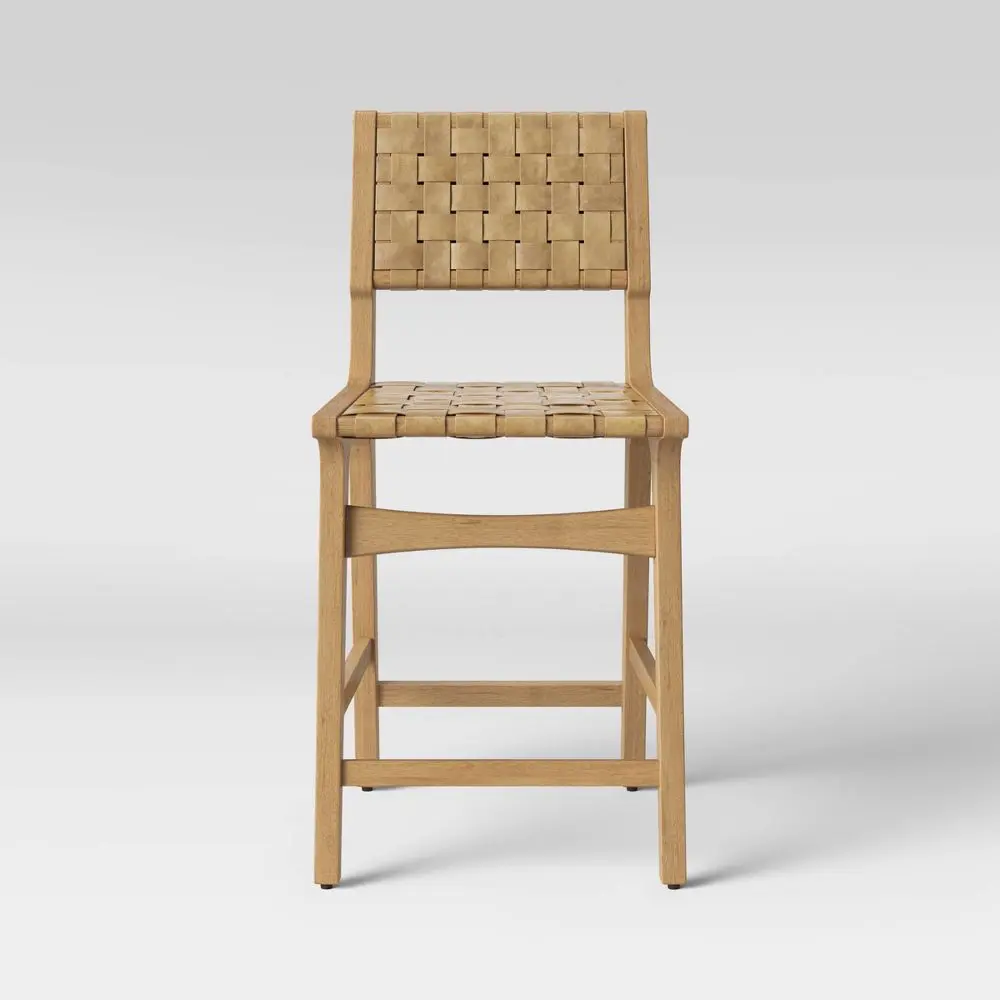 Ceylon Woven Counter Height Barstool Natural - Threshold: Rubberwood Frame 24" Seat Height