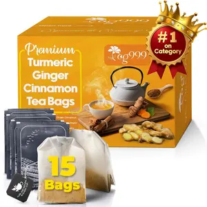 【FreshDrinkUS】 Premium 15 Turmeric Ginger Tea Bags, 100% Natural Ingredients, Hand-made Blend of Turmeric and Ginger, Eco-conscious Tea Bags. Turmeric Ginger Herbal Tea. No Sugar, No Caffeine, No Gluten, Vegan. tea blends