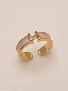 Women's Letter H Ring, Simple Fashion Personalized Copper Inlaid Zircon Open Adjustable Finger Ring, Copper Rings, Elegant Ring, Wedding Anniversary Ring, Perfect Gift for Parties Daily Wear
