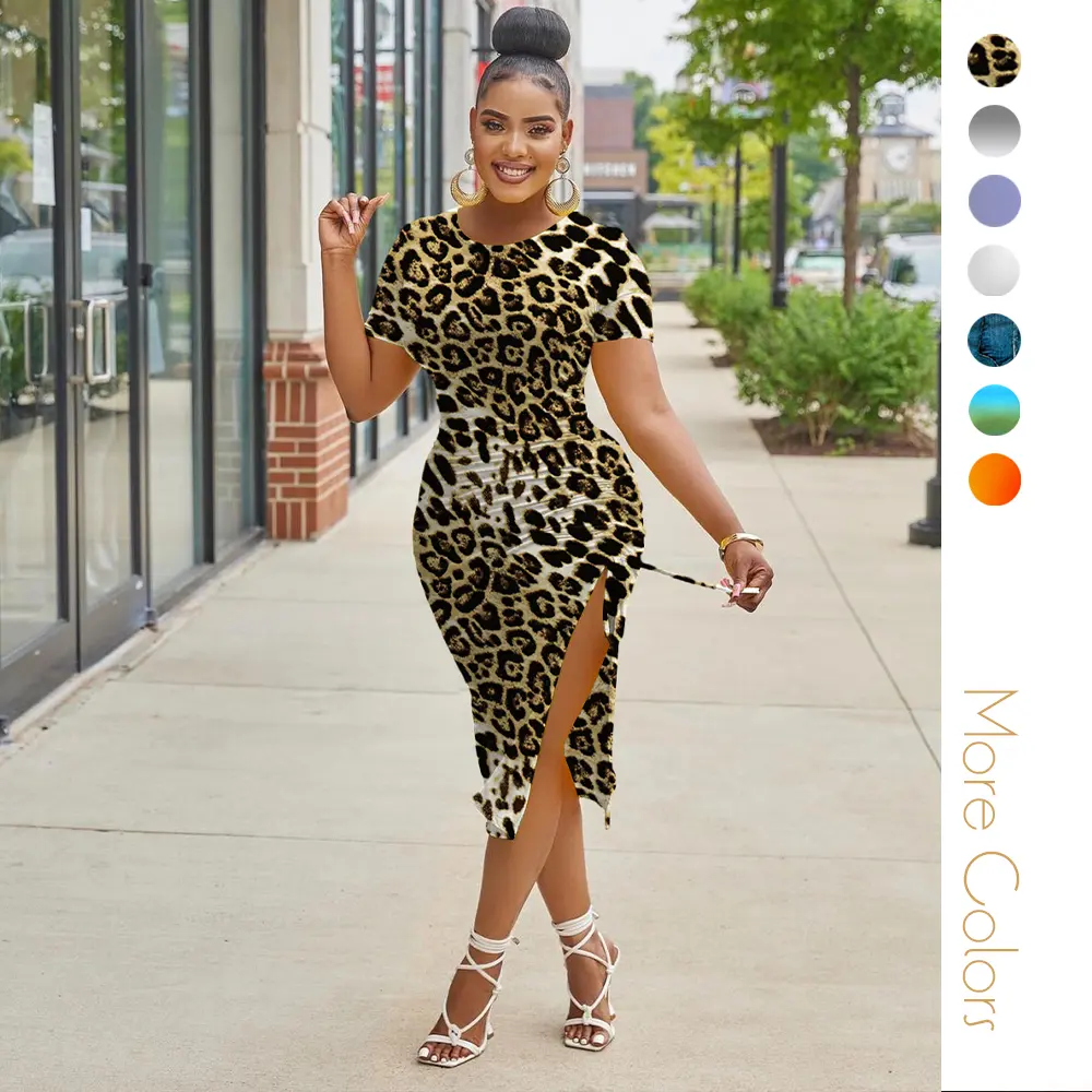 Women's Sexy Spandex Bodycon Tank Dress - Short Sleeves, Adjustable, Breathable Fabric, Basic Midi Casual Wear Club Dress, Z643leopard Print