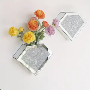 Pair of Broken Diamond Glass Vases, Geometric Mirror Wall Mounted Flower Pots, Diamond Shaped Wall Decorations, Suitable for Artificial And Dried Flowers, Suitable for Living Rooms, Dining Rooms, And Bedrooms, Cannot Hold Water