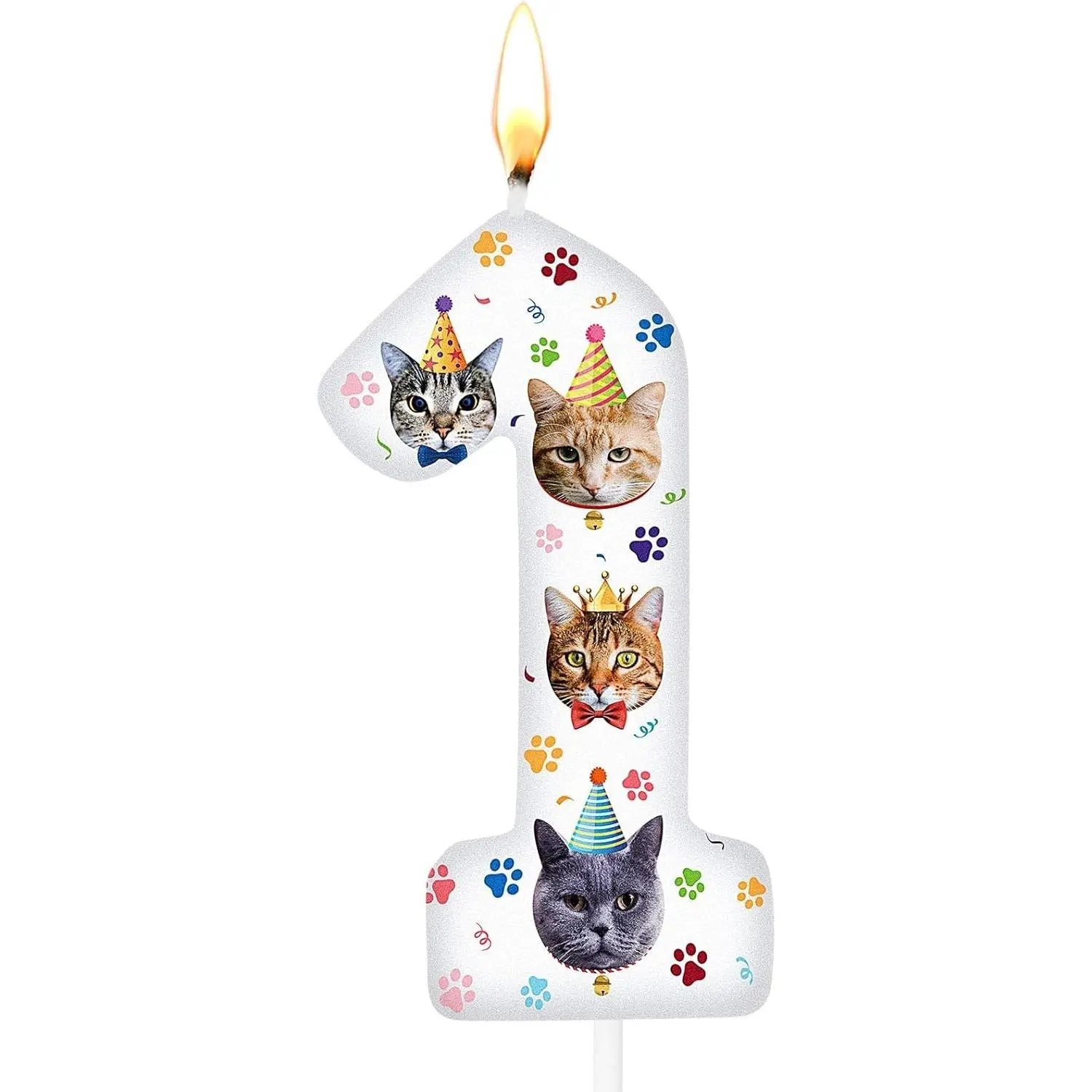 Cat Birthday Number Candles Cat Paw Print Themed Paw Print Numeral Cupcake Topper for Cake Kitten Pet Theme Birthday Party Decorations Supplies (Number 1)