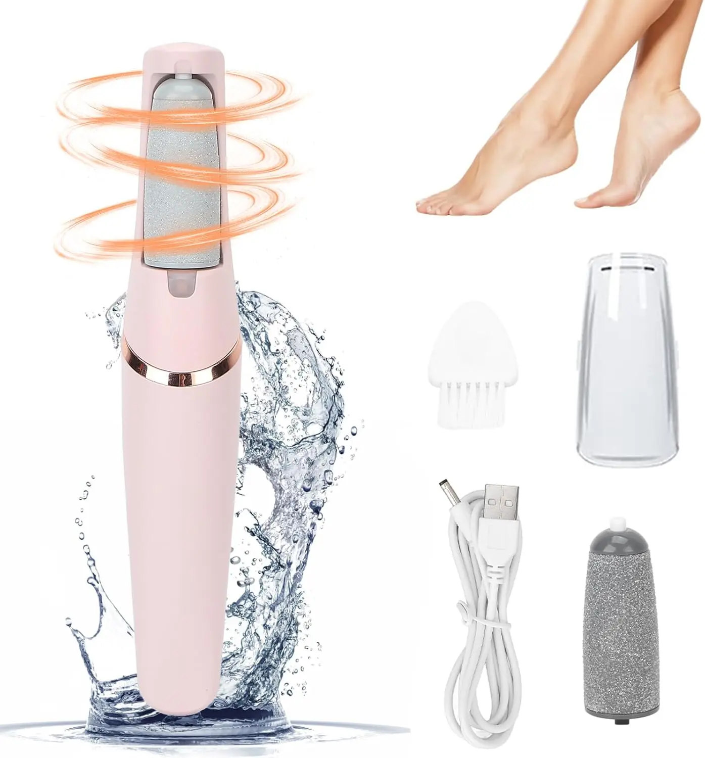Pedicure Kit, Lightweight &  with 2 Speeds & 2 Head Types for Dead Skin, Water Proof, Stainless Steel, Cutics, Batteries, Rechargeable, Nail Supplies