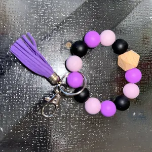 Silicone beads wristlet keychain