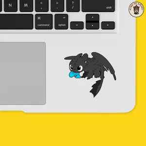 Chibi Toothless Sticker, Vinyl Sticker from How to Train Your Dragon, Cute Baby Night Fury with Fish, Laptop and Water Bottle Decor