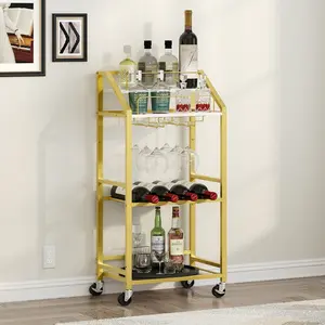 MAHANCRIS Bar Cart with Mirrored Shelf, Serving Cart for Home, Drink Cart with Wine Rack, Rolling Kitchen Cart with Wheels, Glass Holder, for Kitchen, Dining Room, Gold and White #SpringSale #BigSpringSale