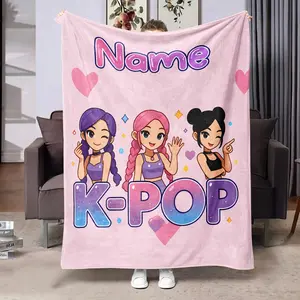 Customized KPOP group print flannel blanket, soft and comfortable to the touch, modern style, suitable for teenagers and adults, machine washable, suitable for home, office, camping, perfect gift， lola blanket heated blanket
