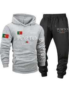 Men's Fleece 2-Piece Set, PORTO - Portugal, Comfy/Breathable, Trendy, Kangaroo Pocket, Drawstring, Fall/Winter