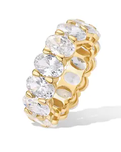 PAVOI 14K Gold Plated Eternity Ring for Women - Oval Cubic Zirconia Wedding Eternity Band - Stackable Wedding Band - Travel Bridal Jewelry