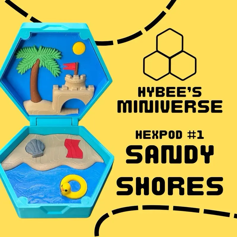 HyBee’s Miniverse HEXPOD – 3D Printed Magnetic Playset Toy with Mystery Minis – Sandy Shores Beach Set