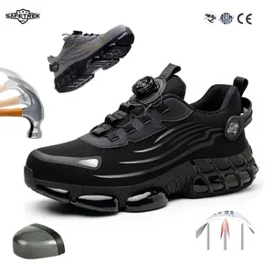 SAFETREK Unisex Steel Toe Safety Sneakers – Anti-Smash, Anti-Slip, Lightweight Work Shoes with Breathable Mesh & Lace-Free Rotatory System, Ideal for Construction, Outdoor Labor & Daily Wear – Black