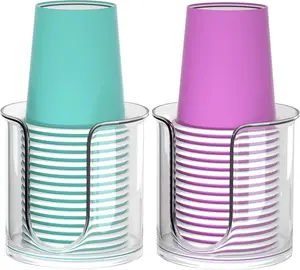 2 Pack Bathroom Cup Dispenser - Countertop 3 Oz Bathroom Cup Holder for Dixie and Paper Cups - Mouthwash Cup Holder for 3Oz Bathroom Cups（Clear） HC-007