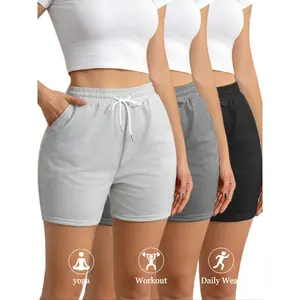 Women's 3-Piece Gym Shorts Set with Drawstring Pockets, Casual Slim-Fit Running Gym Beach for All Seasons, Gym Workout Shorts