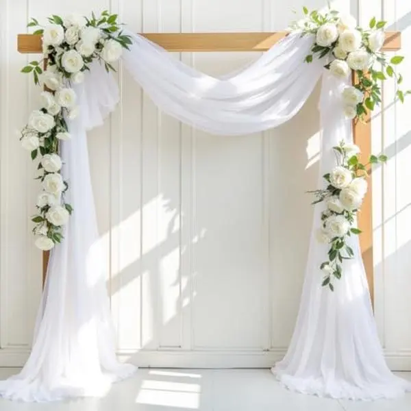 LINXTAR White Wedding Arch Draping Fabric 30'' x 18FT Sheer Chiffon Arch Drape Backdrop 1 Panel Drape for Summer Wedding Bridal Shower Baby Shower Photo Booth Church Birthday Party Outdoor Decoration