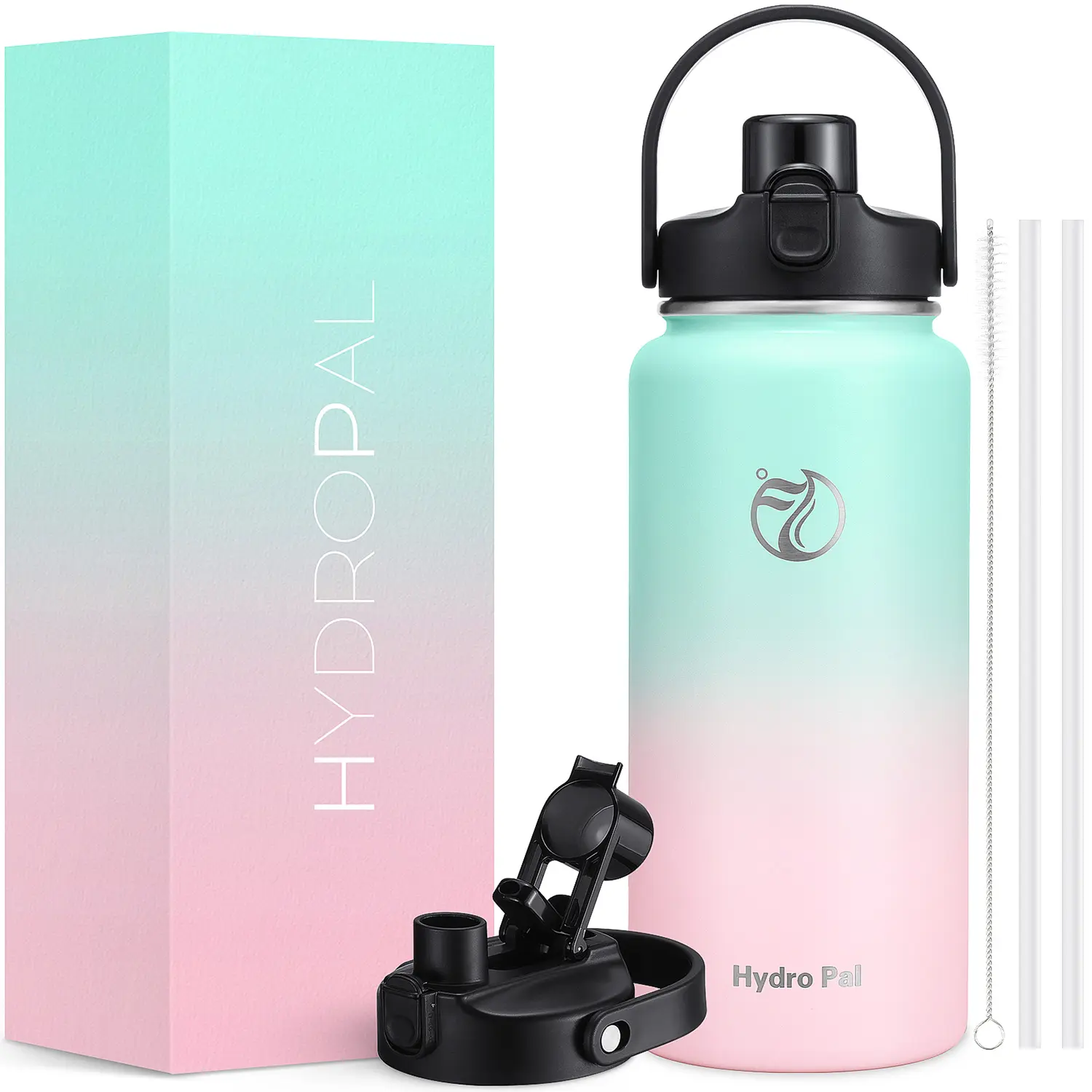 HydroPal 40oz Water Bottle with 2-in-1 Chug/Straw Lid, Half Gallon Insulated, Double Walled Vacuum Stainless Steel Water Jug