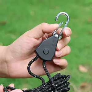 2-Piece Set 4m Rope Ratchet Swivel Hook, Fits 1/8 Inch Rope, Hanging Ring Hook for Canopies and Tent Straps, Includes Climbing Buckle