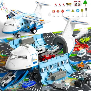 Large Airplane Model Toy Transport Jet Aircraft with Simulated Airport Playset for Kids Birthday or Christmas Gift Magnetic Tiles Stacking
