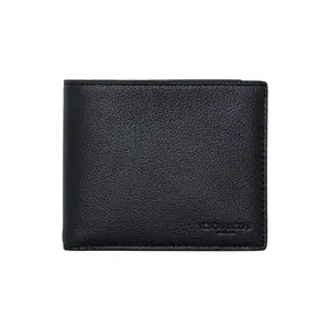 COACH Men's Compact 3-in-1 Leather Wallet with Detachable Card Case in Black