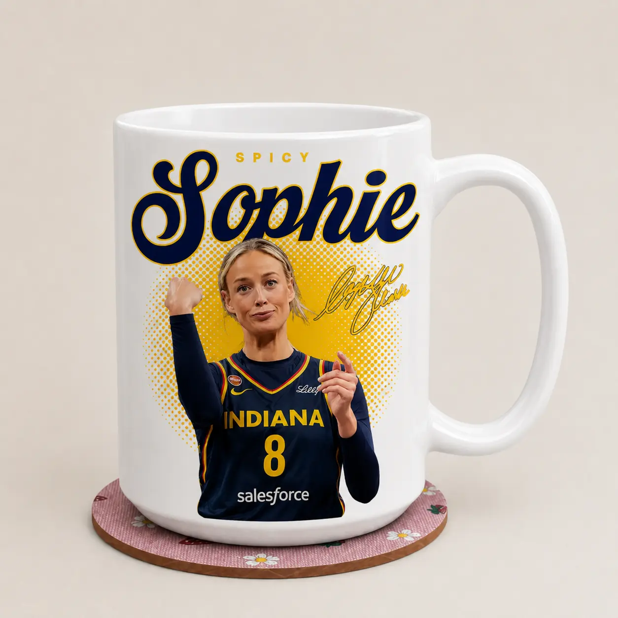 Spicy Sophie Coffee Mug, Indiana Basketball Fan Mug, Sophie-Inspired Gift, 11oz/15oz Ceramic Coffee Mug, Sports Lover Gift