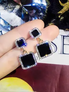 Square Shaped Rhinestone Decorated Earrings, Elegant Jewelry for Party, Daily Clothing Decor, Trendy All-match & Exquisite Jewelry for Birthday Gift