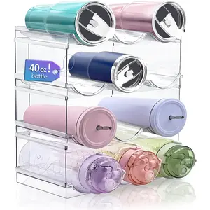 【SUHOPE】【Home Essentials Deal】Water Bottle Organizer, Stackable Kitchen Organization and Storage Rack, Plastic Water Bottle Holder for Fridge Cupboard Pantry Organizer,  Large Compartment fits any bottle size up to 40oz