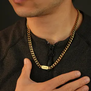 AS509 Personalized Custom Engraved Name Pendant Men's Stainless Steel Cuban Necklace