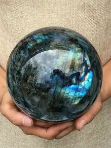 1pc Handcrafted Natural Labradorite Crystal Sphere - Polished Gemstone Ball for Home Decor, Collectible Figurines - Ideal for Various Room Types - Indoor Use, No Power Required - Iridescent Healing Stone Display Piece, Assorted Sizes, Unique Crystals