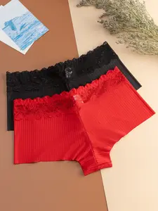 Women's Low Waist Lace Trim Fashion Elegant Briefs, Lightweight Breathable Comfort Seamless Underwear, 2-Pack All-Season Wear