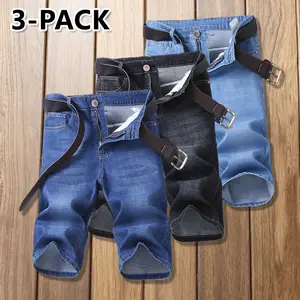 Men’s denim mid-length shorts — lightweight for summer, straight-leg loose casual shorts; multi-color set; classic versatile denim mid-length shorts; suitable for everyday wear, commuting, and outdoor activities; new lightweight denim mid-length shorts fo