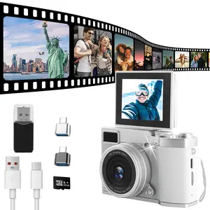 Entry-Level Retro CCD Digital Camera – 48MP HD, LED Fill Light, 16X Zoom & Built-in Filters, Portable Foldable Camera for Students & Content Creators