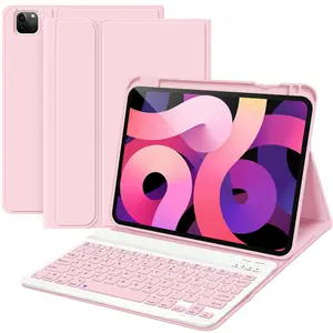 Detachable Wireless Keyboard with Case & Pencil Holder, 1 Set Strong Magnetic Keyboard, Stand Folio Keyboard Case with Adjustable Stand, Foldable Tablet Keyboard for iPad Pro 1/2/3/4th