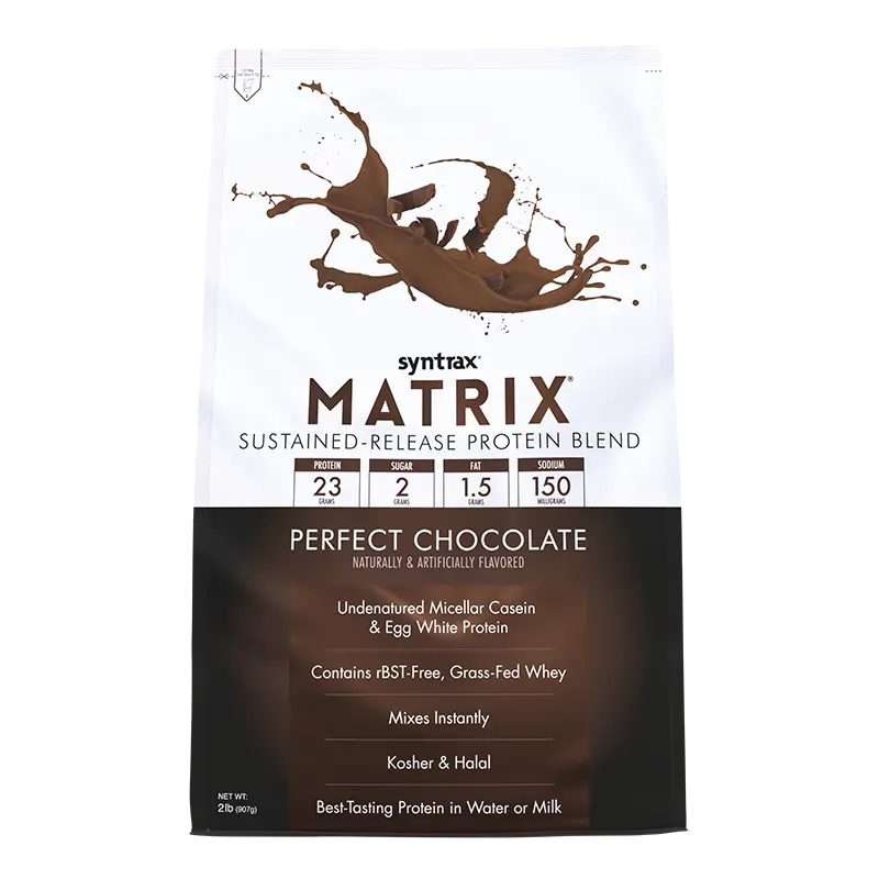Syntrax Nutrition Matrix, Sustained-Release Protein Blend Perfect Chocolate 2 lbs Undenatured Micellar Casein & Whey Blend for Easy Mixing