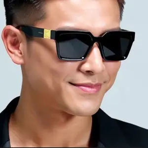 Classic Hip Hop Rapper Gangster SUN GLASSES Black Frame Gold Medallion Dark Lens