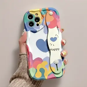 Phone Case - A Colorful Graffiti Phone Case Suitable for Iphone 17, 16, 15, 14, 13, 12, 11 Pro Max with a Wave Design, Offering Full Protection Against Drops And Slips, Featuring a Wrist Strap for Safety