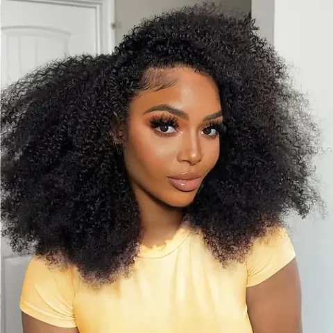 Women's Black Afro Kinky Curly Human Hair Half Wig - Female Hair Extensions, Recool, No Glue, Quick On/Off, Invisible Hairline, Drawstring, Adjustable Clips, Beginner-Friendly, Bold Volume, 3 in 1 Advantage, Ideal for Wedding, Graduation