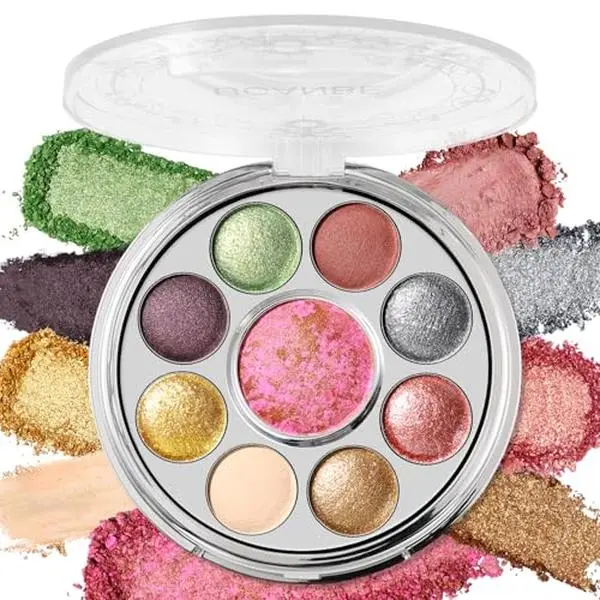 UCANBE Baked Eye+Cheek Palette - 9-Color High Pigment Makeup Products with Shimmer, Matte Brown & Glitter Shades, Buildable All-in-1 Rotating Compact for Smokey Eye, Birthday Gifts, 01 Medieval Banquet Alt Makeup
