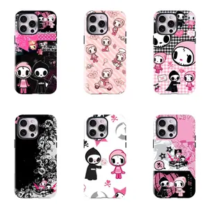Tokidoki Couple's Pink and Black Sweet and Cool Phone Case, Y2K Fashion Trend, Shockproof Protective Cover for iPhone 16/15/14/13/12/11/17 ProMax Plus for Samsung phones, suitable for both men and women,  Perfect Gift for Women Men.A gift for the fans, Ac
