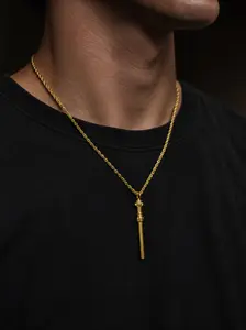 Brick Limited Lightsaber Chain Necklace - 18K Gold Plated, Stainless Steel Core, Gold Statement Chain, Lightweight, 1 Size Fits All, Versatile Men's Accessories for Outfit