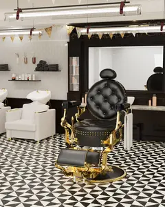 Baasha Black and Gold Retro Classic Barber Chair, Heavy-Duty Reclining Barber Chair, Comfortable Salon Chair Tattoo Chair Spa  Chair