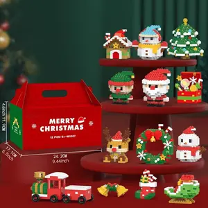 12PCS/Set Mini Christmas Building Block Toys Set, Creative Building Blocks, SantaClaus, Elves, Snowman, ChristmasTree, Reindeer, Bells &Stocking, Train Model Gift for Kids, Building Model