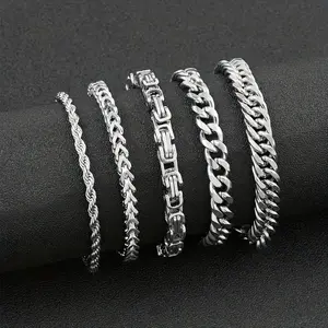 2026 New 5PCS Male Stainless Steel Bracelet Set - Minimalist Silvery Casual Jewelry for Daily Wear, Dating