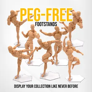 Peg-Free Action Figure Stands - 9 Pack - 1/12 & 1/10 Scale - Clear/Transparent - 3"x3.5"