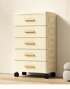 5-Layer Durable Plastic Multifunctional Drawer Storage Cabinet with Wheeled Base - Durable Plastic Construction, Mobile Convenience, Versatile Storage for Bedside, Living Room (Cream Color)