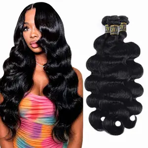QTHAIR 16A Brazilian Body Wave Bundles 100% Unprocessed Virgin Raw Human Hair Natural Black 4x4 HD Closure Weft Hair Extensions Traditional Sew in Quickweave for Black Women 12-30 Inches