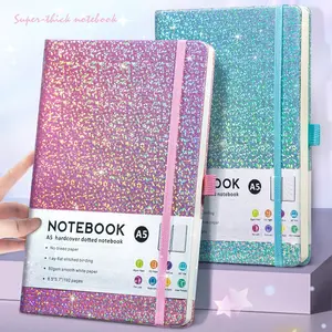 A5 Shiny Strap Notebook PU Leather Notepad Business Office Diary Book with Pen Holder Elastic Band for Women Dotted Notebook