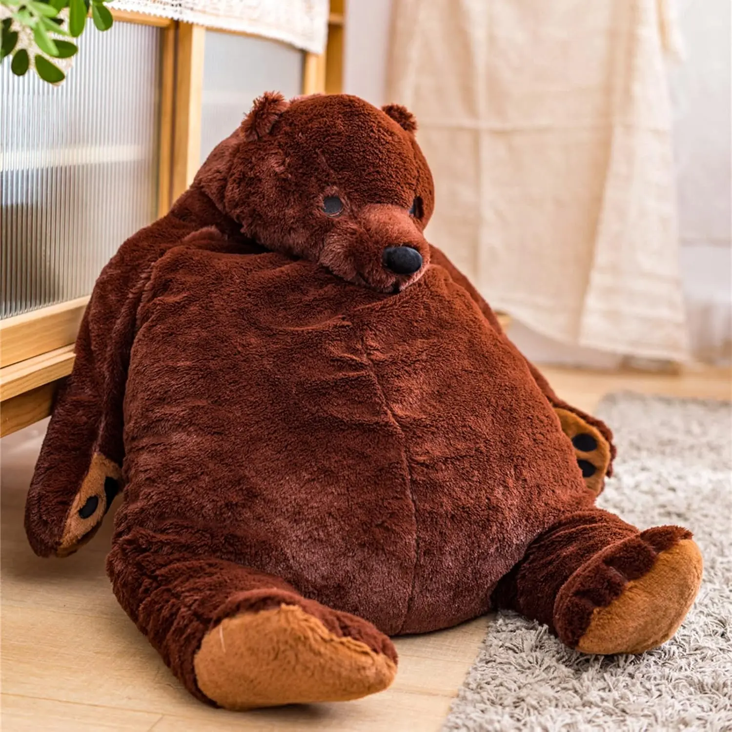 Giant Simulation 100 cm Bear Toy Stuffed Animal Plush Doll Huge Cuddly Dark Brown Teddy Bear for Decoration Valentine's Birthday Gift, 39.3 in/100 cm