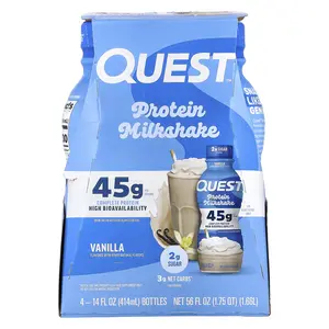 Quest Nutrition Protein Milk Shake, Vanilla, 4 Bottles, 14 fl oz (414 ml) Each