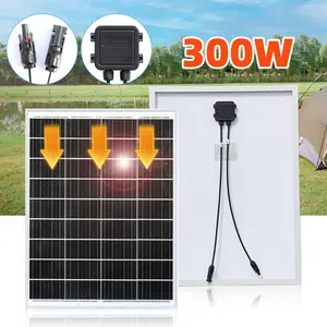 300W 18V Aluminum Frame Solar Panel Monocrystalline with USB & Type-C Output for RV Boat Camping 12V Battery Charging