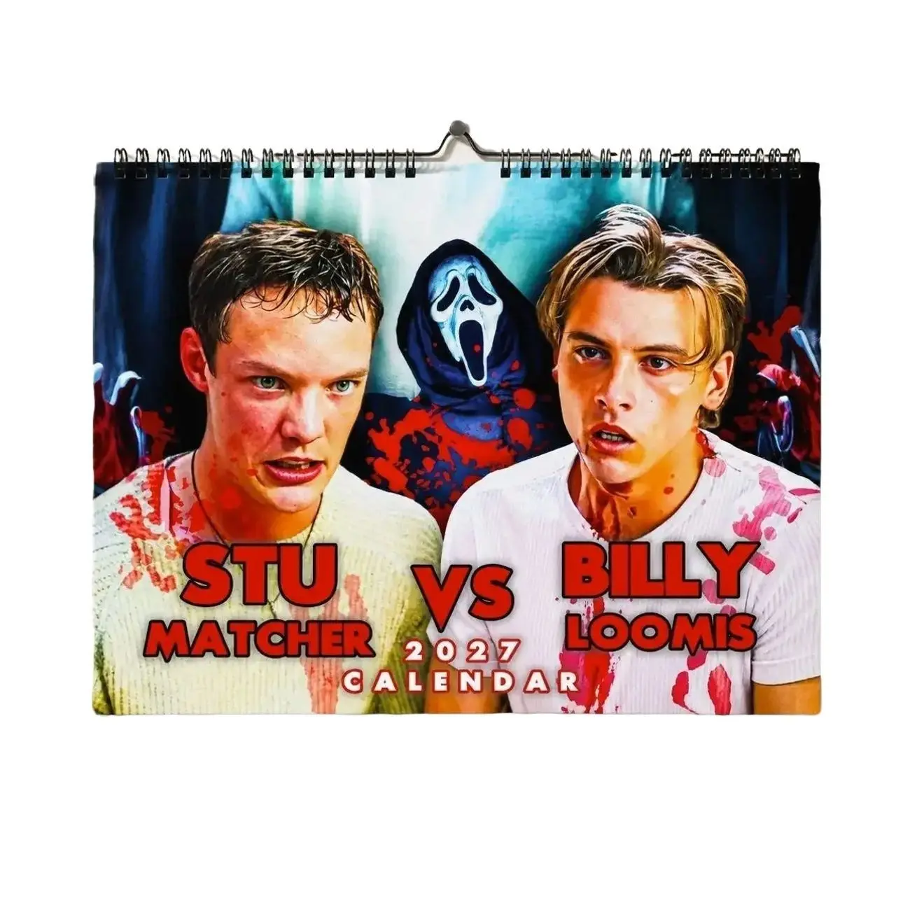 Scream Stu Macher vs Billy Loomis 2027 Wall Calendar, Horror Movie Ghostface Hanging Calendar, 12 Month Monthly Planner, Spooky Halloween Decor Gift