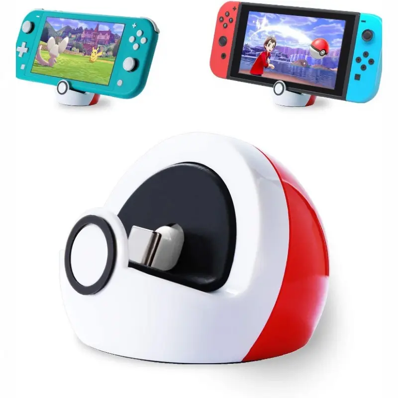 Tiny Compact Charging Stand Compatible with Nintendo Switch Console/Switch Lite/Switch OLED, Portable Cute Switch Dock Station with USB-C Port for Switch Games, Switch Accessories, Tech Accessories, No Projection, Red&White